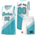 Custom White Sky Blue Diagonal Stripes Color Block Sets Basketball Jersey | BuyFootballJersey