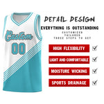 Custom White Sky Blue Diagonal Stripes Color Block Sets Basketball Jersey | BuyFootballJersey