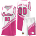 Custom White Pink Diagonal Stripes Color Block Sets Basketball Jersey | BuyFootballJersey