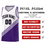 Custom White Purple Diagonal Stripes Color Block Sets Basketball Jersey | BuyFootballJersey