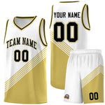 Custom White Old Gold Black Diagonal Stripes Color Block Sets Basketball Jersey | BuyFootballJersey