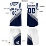 Custom White Navy Light Blue Diagonal Stripes Color Block Sets Basketball Jersey | BuyFootballJersey