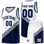Custom White Navy Light Blue Diagonal Stripes Color Block Sets Basketball Jersey | BuyFootballJersey