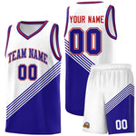 Custom White Royal Blue Red Diagonal Stripes Color Block Sets Basketball Jersey | BuyFootballJersey