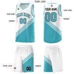 Custom White Sky Blue Diagonal Stripes Color Block Sets Basketball Jersey | BuyFootballJersey