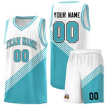 Custom White Sky Blue Diagonal Stripes Color Block Sets Basketball Jersey | BuyFootballJersey