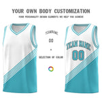 Custom White Sky Blue Diagonal Stripes Color Block Sets Basketball Jersey | BuyFootballJersey