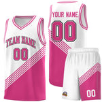 Custom White Pink Diagonal Stripes Color Block Sets Basketball Jersey | BuyFootballJersey