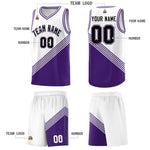 Custom White Purple Diagonal Stripes Color Block Sets Basketball Jersey | BuyFootballJersey