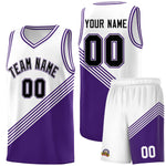 Custom White Purple Diagonal Stripes Color Block Sets Basketball Jersey | BuyFootballJersey