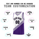 Custom White Purple Diagonal Stripes Color Block Sets Basketball Jersey | BuyFootballJersey