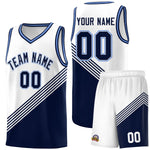 Custom White Navy Light Blue Diagonal Stripes Color Block Sets Basketball Jersey | BuyFootballJersey