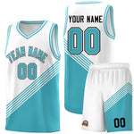 Custom White Sky Blue Diagonal Stripes Color Block Sets Basketball Jersey | BuyFootballJersey