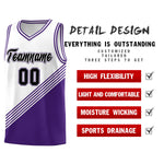 Custom White Purple Diagonal Stripes Color Block Sets Basketball Jersey | BuyFootballJersey
