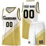 Custom White Old Gold Black Diagonal Stripes Color Block Sets Basketball Jersey | BuyFootballJersey
