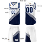 Custom White Navy Light Blue Diagonal Stripes Color Block Sets Basketball Jersey | BuyFootballJersey