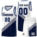 Custom White Navy Light Blue Diagonal Stripes Color Block Sets Basketball Jersey | BuyFootballJersey