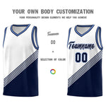 Custom White Navy Light Blue Diagonal Stripes Color Block Sets Basketball Jersey | BuyFootballJersey
