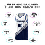 Custom White Navy Light Blue Diagonal Stripes Color Block Sets Basketball Jersey | BuyFootballJersey