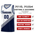 Custom White Navy Light Blue Diagonal Stripes Color Block Sets Basketball Jersey | BuyFootballJersey