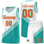 Custom White Aqua Diagonal Stripes Color Block Sets Basketball Jersey | BuyFootballJersey