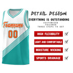 Custom White Aqua Diagonal Stripes Color Block Sets Basketball Jersey | BuyFootballJersey