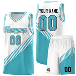 Custom White Sky Blue Diagonal Stripes Color Block Sets Basketball Jersey | BuyFootballJersey