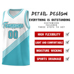 Custom White Sky Blue Diagonal Stripes Color Block Sets Basketball Jersey | BuyFootballJersey
