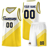 Custom White Gold Navy Diagonal Stripes Color Block Sets Basketball Jersey | BuyFootballJersey