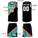 Custom Aqua Orange Black Diagonal Stripes Color Block Sets Basketball Jersey | BuyFootballJersey