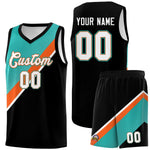 Custom Aqua Orange Black Diagonal Stripes Color Block Sets Basketball Jersey | BuyFootballJersey