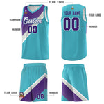 Custom Sky Blue Purple Gray Diagonal Stripes Color Block Sets Basketball Jersey | BuyFootballJersey