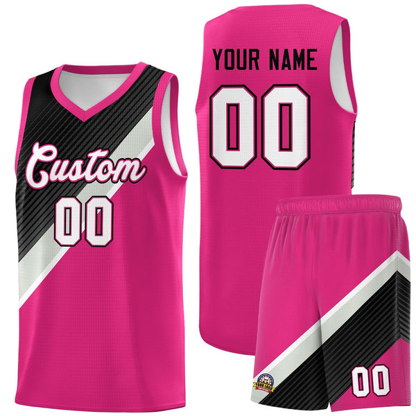 Custom Sky Blue Black Gray Diagonal Stripes Color Block Sets Basketball Jersey | BuyFootballJersey