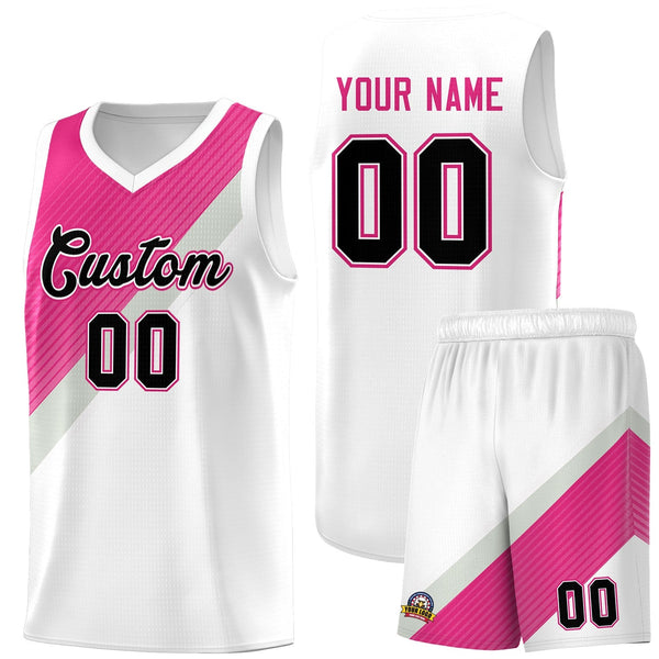 Custom White Sky Blue Gray Diagonal Stripes Color Block Sets Basketball Jersey | BuyFootballJersey