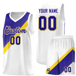 Custom White Royal Diagonal Stripes Color Block Sets Basketball Jersey | BuyFootballJersey