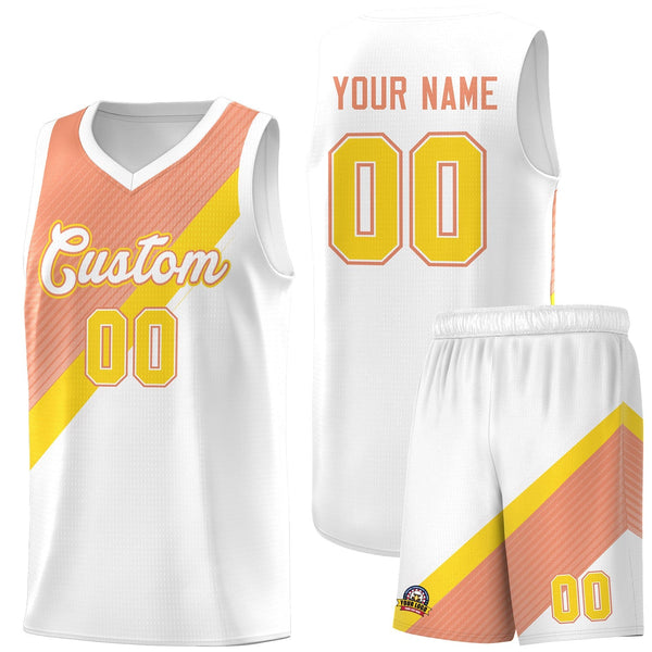 Custom White Light Orange Diagonal Stripes Color Block Sets Basketball Jersey | BuyFootballJersey