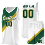 Custom White Hunter Green Old Gold Diagonal Stripes Color Block Sets Basketball Jersey | BuyFootballJersey