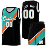 Custom Aqua Orange Black Diagonal Stripes Color Block Sets Basketball Jersey | BuyFootballJersey