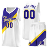Custom White Royal Diagonal Stripes Color Block Sets Basketball Jersey | BuyFootballJersey