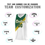 Custom White Hunter Green Old Gold Diagonal Stripes Color Block Sets Basketball Jersey | BuyFootballJersey