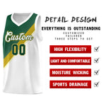 Custom White Hunter Green Old Gold Diagonal Stripes Color Block Sets Basketball Jersey | BuyFootballJersey