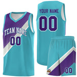 Custom Sky Blue Purple Gray Diagonal Stripes Color Block Sets Basketball Jersey | BuyFootballJersey