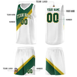 Custom White Hunter Green Old Gold Diagonal Stripes Color Block Sets Basketball Jersey | BuyFootballJersey