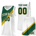 Custom White Hunter Green Old Gold Diagonal Stripes Color Block Sets Basketball Jersey | BuyFootballJersey