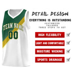 Custom White Hunter Green Old Gold Diagonal Stripes Color Block Sets Basketball Jersey | BuyFootballJersey