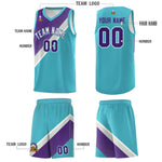 Custom Sky Blue Purple Gray Diagonal Stripes Color Block Sets Basketball Jersey | BuyFootballJersey
