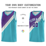 Custom Sky Blue Purple Gray Diagonal Stripes Color Block Sets Basketball Jersey | BuyFootballJersey