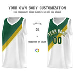 Custom White Hunter Green Old Gold Diagonal Stripes Color Block Sets Basketball Jersey | BuyFootballJersey