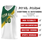 Custom White Hunter Green Old Gold Diagonal Stripes Color Block Sets Basketball Jersey | BuyFootballJersey