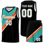 Custom Aqua Orange Black Diagonal Stripes Color Block Sets Basketball Jersey | BuyFootballJersey